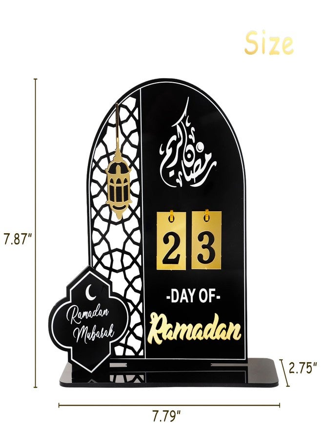 تقويم العد التنازلي من الأكريليك الأسود من hhdatc، 31 يومًا حتى عيد الفطر، تصميم فانوس، زينة عيد مبارك لرمضان كريم، زينة طاولة - Image 2